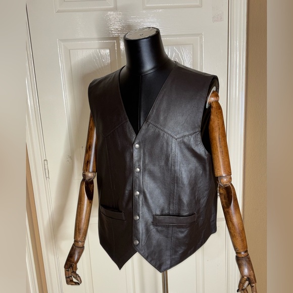 Scully Leather Vest Brown Snap Front Lined Western Cowboy Classic Men's Size XL